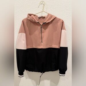 Zara pink black white colorblock hoodie pullover sweater half zip windbreaker